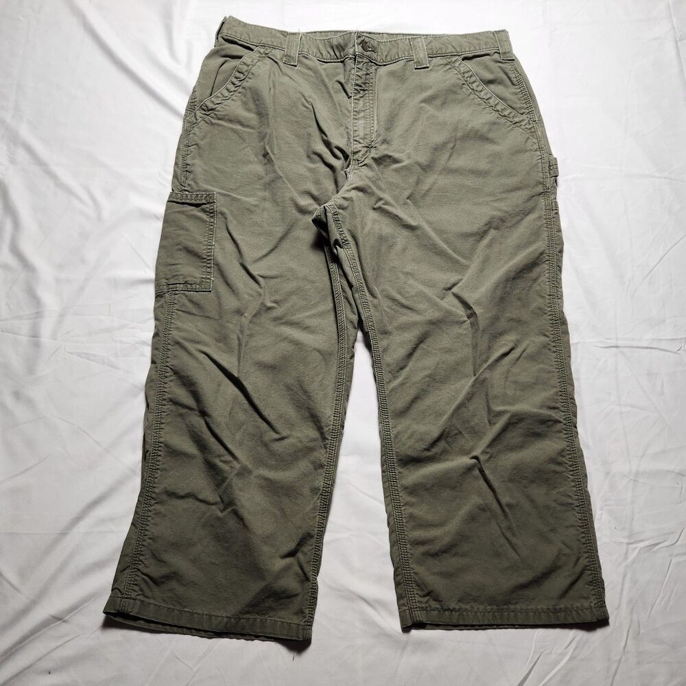 Carhartt Mens Measures 38x23.5 Dungaree Fit Cargo Pants Green High Rise